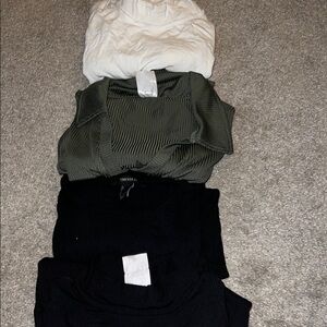 4 Ribbed Bodysuits - Black, Green, White